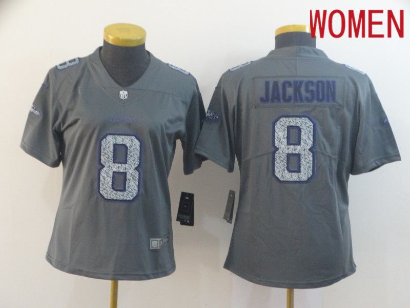 Women Baltimore Ravens #8 Jackson Nike Teams Gray Fashion Static  Limited NFL Jerseys